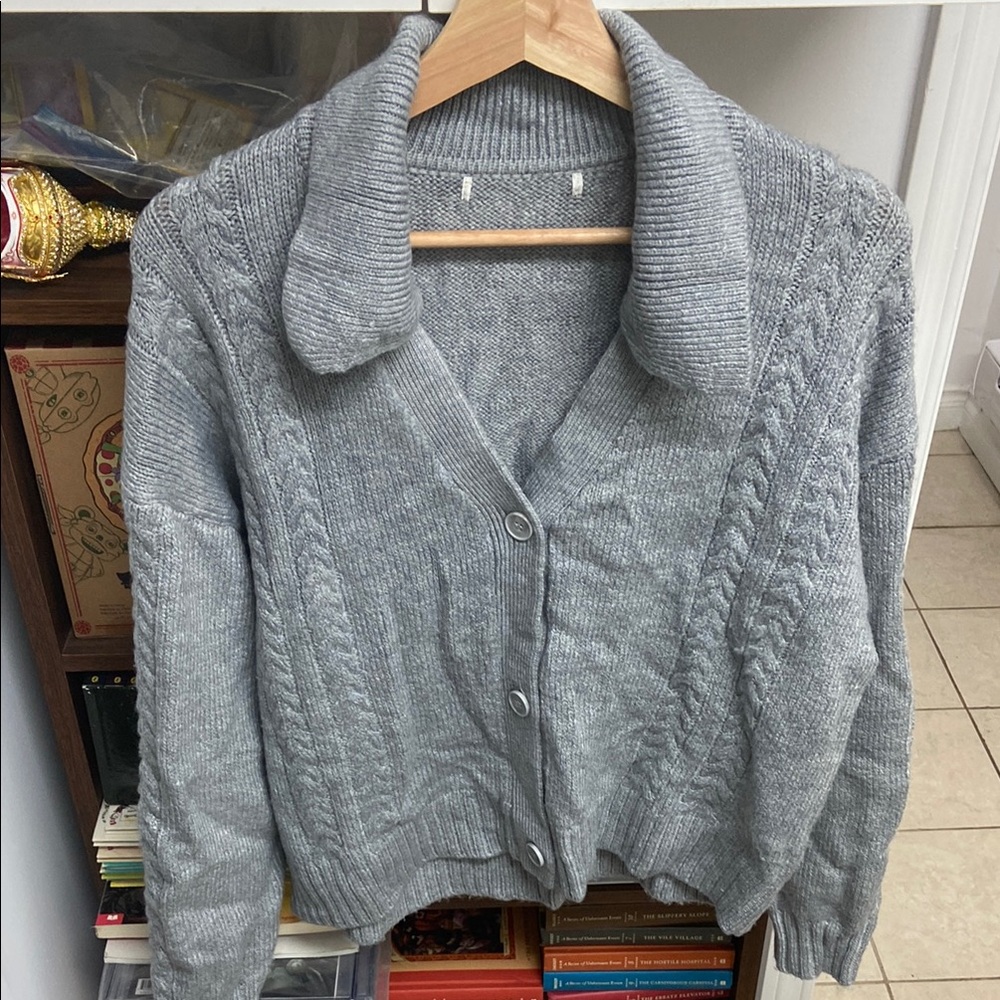 OAK + FORT Gray Cable Knit Cardigan